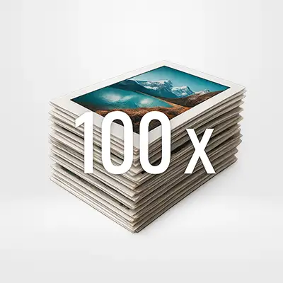 Stapel mit 100 hochwertigen Fotodrucken als Zusatzoption für den Fotospiegel