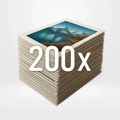 Stapel mit 200 Fotodrucken als Zusatzdruck-Paket für den Fotospiegel bei Events