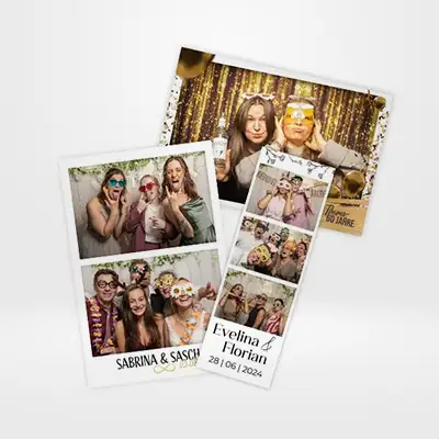 Beispielhafte Fotodruck-Layouts mit personalisierten Overlays für Events mit dem Fotospiegel